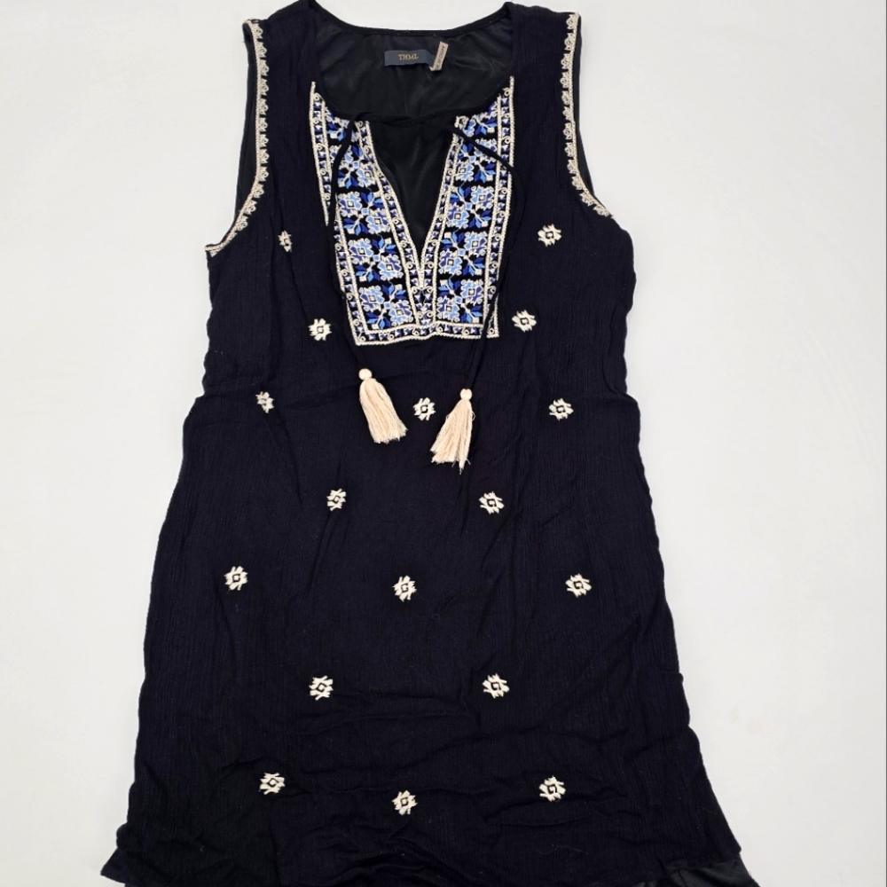 THML Bohemian Black Dress with Blue Embroidery Size M